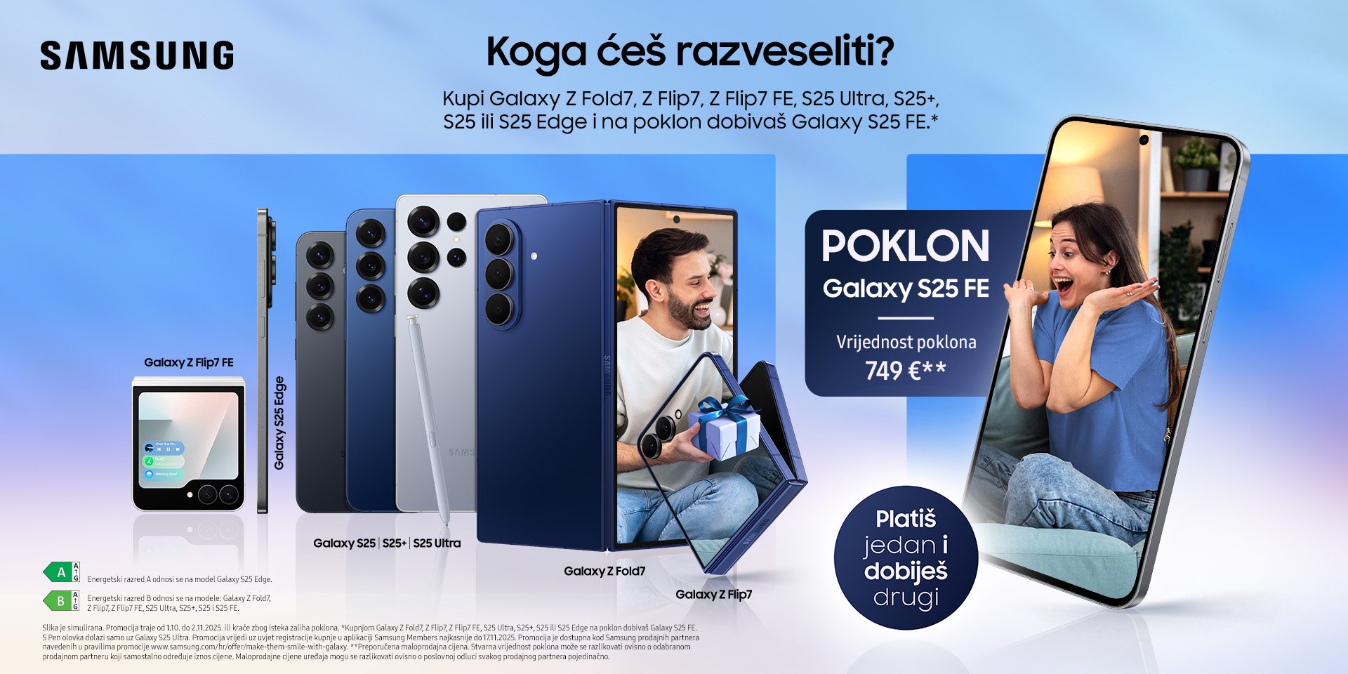 Kupi odabrani Samsung mobitel i na poklon dobivaš Samsung Galaxy S25 FE!